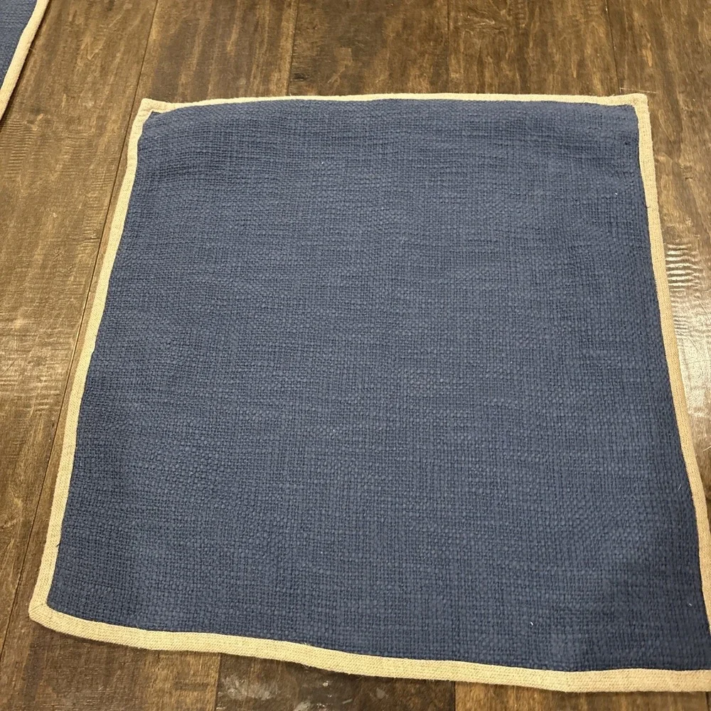 Pottery Barn Pillow Covers Cotton Basketweave Navy w/Tan trim ~Set of 2~20x20